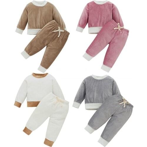 2021 New Baby Autumn Winter Clothes Set Boys Girls Solid Corduroy Long Sleeve Pullover Sweatshirt +Pants Casual Toddler Outfits