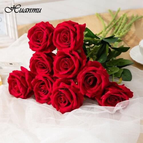 Branch Artificial Rose Flowers Bouquet Simulation Flannel/Silk Fake Flowers Valentines Day Home Wedding Party Decoration