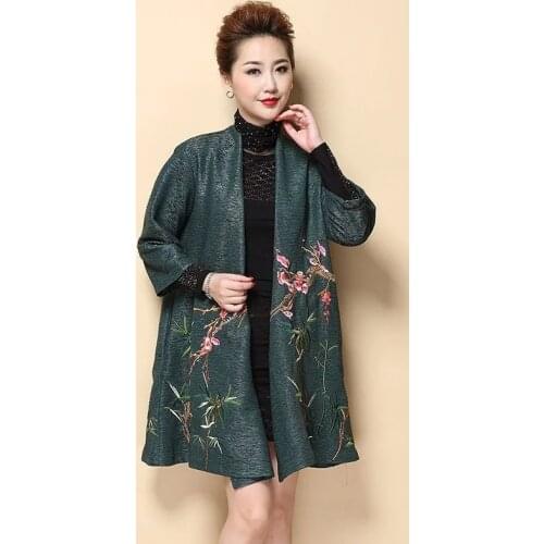 Plus Size 5XL Heavy Industry Embroidered Women Windbreaker Spring Autumn Cloak Coat Mother Temperament Shawl Cardigan Pocket536