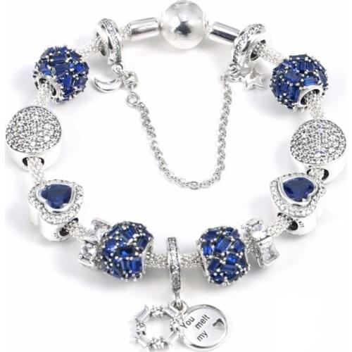 925 Sterling Silver Fashion Shine Winter Beauty Net Chain Set Bracelet Fit Original Female Charm pan Bracelet DIY Jewelry