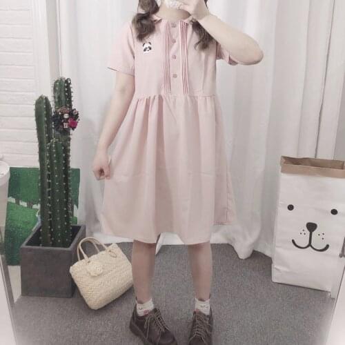 2021 Summer Cute Short Sleeve Dress Japanese Embroidery College Baby Collar Loose Dresses Sweet Lolita Women Button Skirt