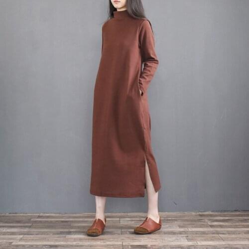 2020 Autumn Winter Women Casual A-Line Dress Side Split Long Sleeve Turtleneck Slim Dress Plus Size Thick Sweatshirt Dress M-8XL