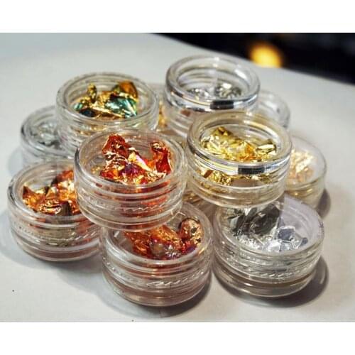 12 Boxes Gold Silver Copper Nail Art Polish Glitter Foil Paillette Chip Stickers Decals FOIL FLAKES SET 12 Plastic Jars Flakes