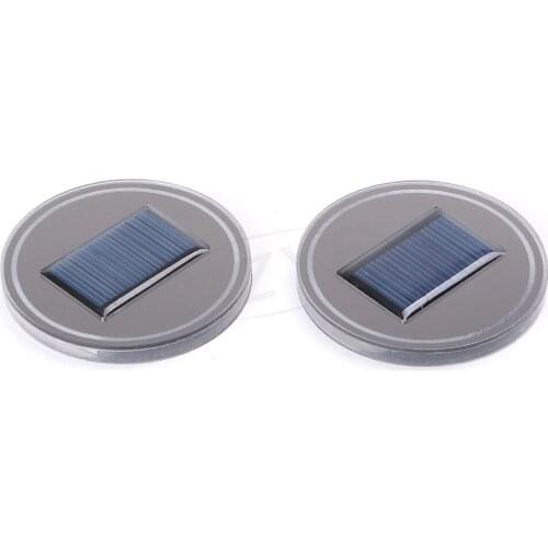 2PCS Solar Cup Holder Bottom Pads LED Light Covers Interior Trim For All Cars