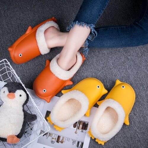 2021 Penguin lovers Winter Plush Home Slippers Kids Waterproof Warm Flip Flop Shoes Boys Girls Parent-Child Slippers