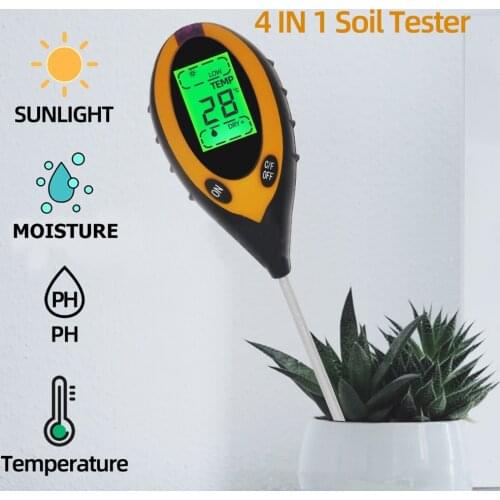 4 in 1 LCD Electronic Digital Display Soil Tester pH Moisture Temperature Light Analyzer Test Meter for Garden Plant Flower