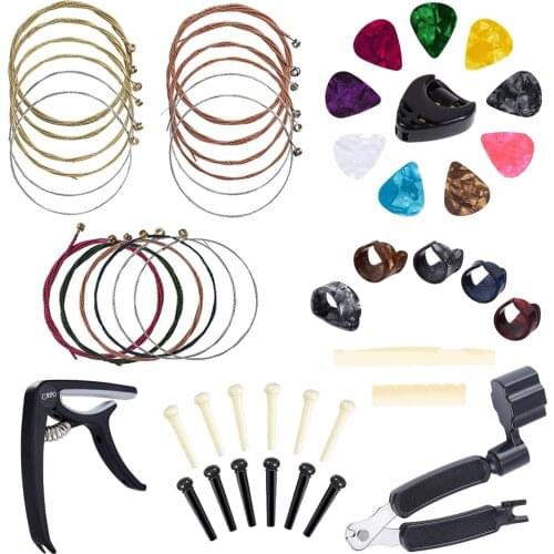 49Pcs Guitar Accessories Guitar Strings Capo Tuner Bone Bridge Picks Holder