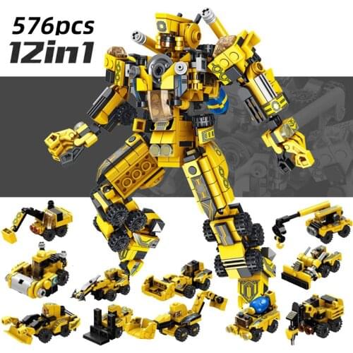 576pcs City 12 In Creative Engineering Deformation Robot Building Blocks Educational Transformation Brick Toys For Children Gift