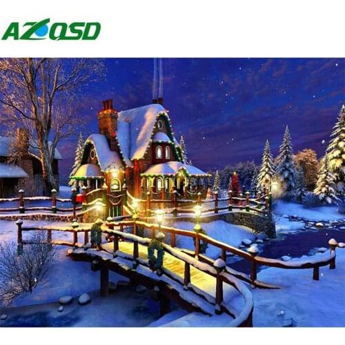 AZQSD Diamond Mosaic Full Display Diamond Painitng House Scenery Handmade Rhinestones Pictures Wall Decor Cross Stitch Kits