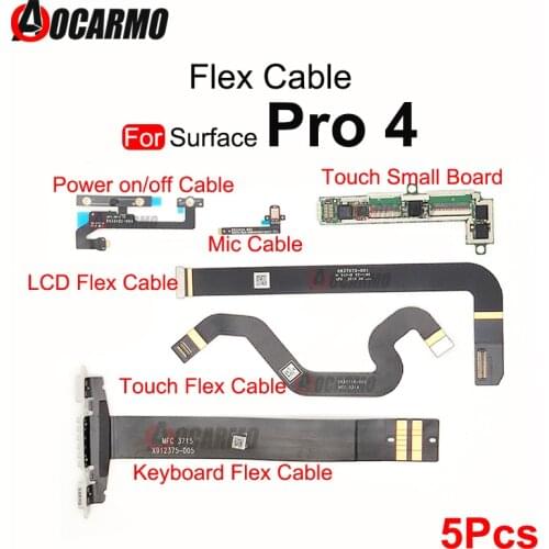 Aocarmo 5Pc For Microsoft Surface Pro4 Pro 4 1724 Touch LCD Flex Cable Connector Small Board Keyboard Bottom Micphone Flex Cable