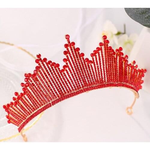 Baroque Crown Bridal Wedding Jewelry Red Rhinestone Tiaras Headband Birthday Headbands Headwear Bride Married Travel Souvenir