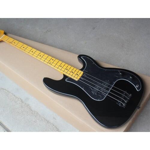 Classic style, customized 4-string bass electric guitar, black body, black hardware accessories, free delivery