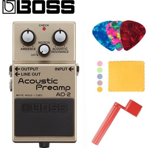 Boss AD-2 Acoustic Preamp Pedal for Guitar Bundle with Picks, Polishing Cloth and Strings Winder