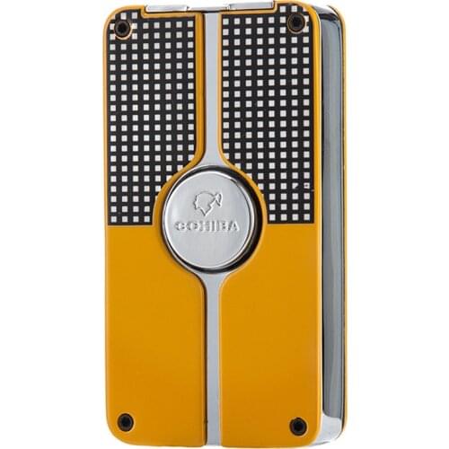 COHIBA Metal Triple Torch Jet Lighter Turbo Pipe Cigar Lighter With Cutter Butane Gas Windproof Lighter Cigarette Gadgets Men