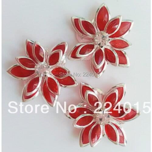 20PCs 24mm Wholesale Red Silver Plated Flower Rhinestone Embellishment Findings /Connectors Fit Jewelry DIY