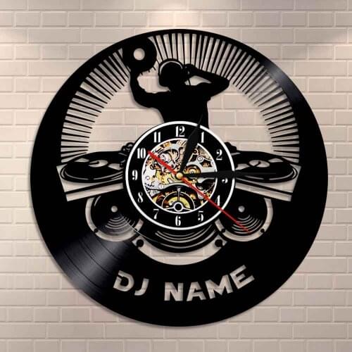 Disc Jockey Custom Logo DJ Name Wall Clock Vinyl Record Wall Art Home Decor Wall ClockHandmade Personalized DJ Gift For Men