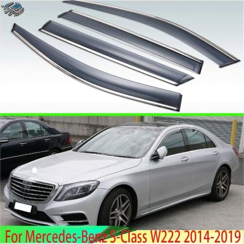 For Mercedes-Benz S-Class W222 2014-2019 Plastic Exterior Visor Vent Shades Window Sun Rain Guard Deflector 4pcs