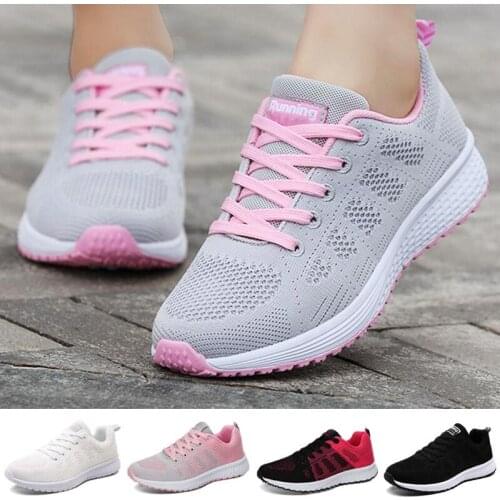 Breathable Mesh Women Sport Sneakers Womens Running Shoes Sports Tennis for Women Gray Pink Female Tennis Walking Boty GME-1786