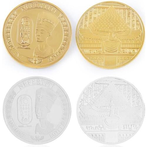 Egyptian Nefertiti Figure Pyramid Art Commemorative Coin Embossed Egyptian Queen Nefertiti Commemorative Coin Challenge Coin