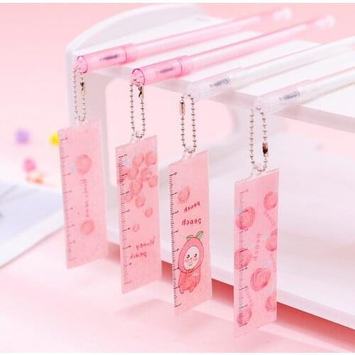 Ellen Brook 1PCS Honey Peach Ruler Pendant Black Ink Gel Pen Ink Pen Promotional Gift Stationery School & Office Supplies