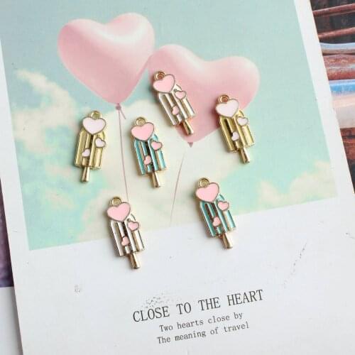10pcs/pack lovely Heart Ice-cream Enamel Metal Charms Cute Pendant Earring DIY Fashion Jewelry Accessories