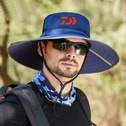 2021 Daiwa Brand Big Brim Fishing Hat Summer Outdoor Mountaineering Hat Anti-UV Cap Waterproof Sports Big Brim Foldable Hat