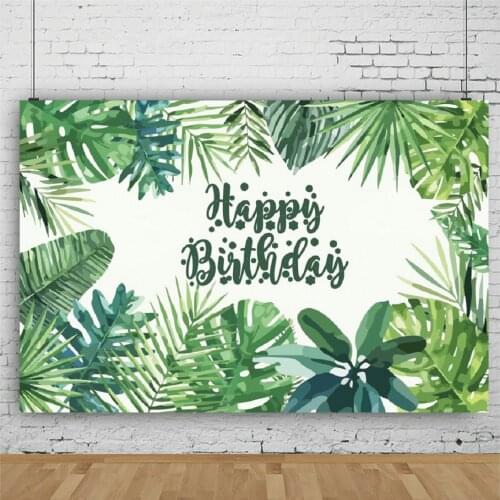 Tropical Green Leaves Happy Birthday Backdrop Holiday Party Room Decor Photo Booth Studio Prop