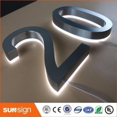 H20cm one letter Custom backlit LED letters or Numbers h200mm Brushed stainless steel material