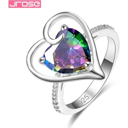 JROSE Romantic Heart Zircon Wedding Rings Silver Color Fashion Engagement Jewelry For Women Lovers Band Gifts Top Quality