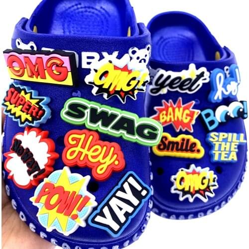 Hot Single Sale 1PCS Colorful Fashion Shoes Charms Croc English Phrases Decoration Buckle For Hole Slipper Accessories