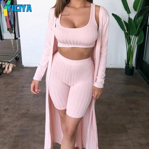 YICIYA 2021 Womens Hot Sale Fashion Vest Sports Shorts Casual Jacket Three-piece Suits tracksuit women suit female Y2k met tops