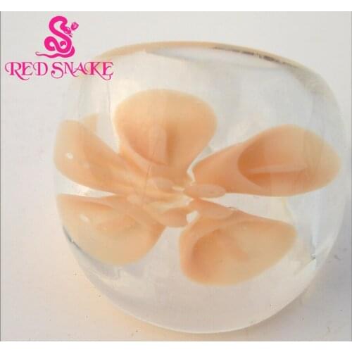 RED SNAKE Fashion Ring Handmade Skin colour Morning glory flower drawing Transparent Murano Glass Rings