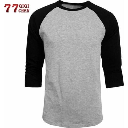 T Shirt Men 2021 Spring Summer Casual O-Neck Slim Fit 3/4 Sleeve Tops Tees Streetwear Cotton Baseball Raglan Jersey T-Shirt Men
