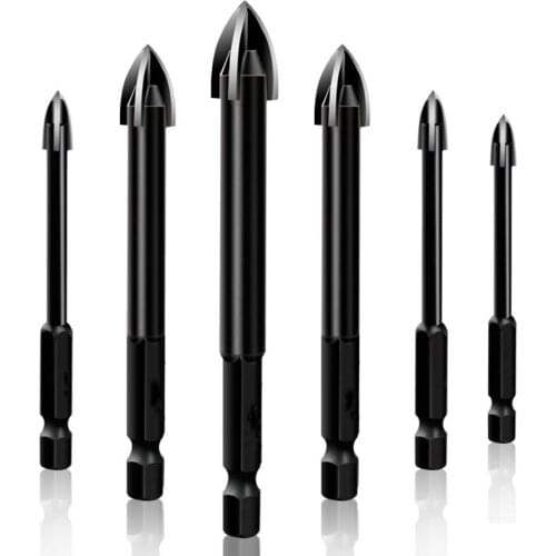 6Pcs Glass Drill Bit Set Alloy Carbide Point with 4 Cutting Edges Tile & Glass Cross Spear Head Drill Bits