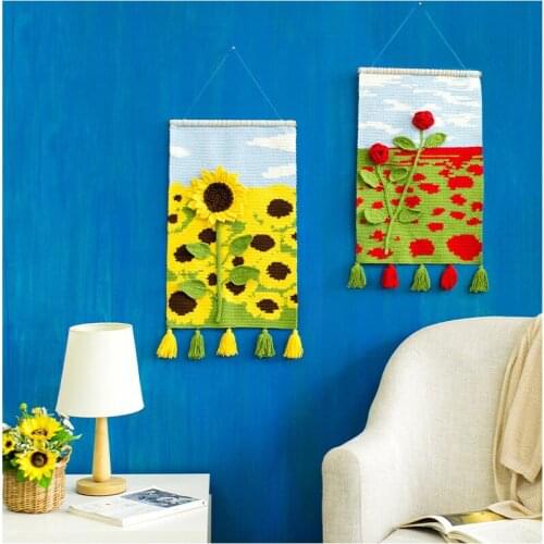 Custom Hand-knitted Handmade Wall Hanging Tapestry Yarn Crochet Rose Sunflower Room Decoration Best Gift For Lovers Girlfriends