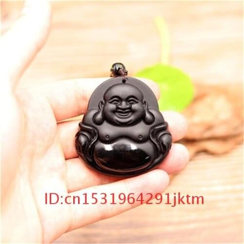 Natural Necklace Jade Women Gifts Jewelry Pendant Charm Fashion Buddha for Black Obsidian Beads Amulet Chinese