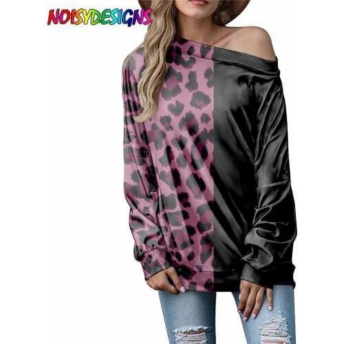 NOISYDESIGNS Fashion Women Off Shoulder Tops Leopard Print Creativity Ladies Long Sleeve Casual Pullover T-shirt Vestidos Mujer