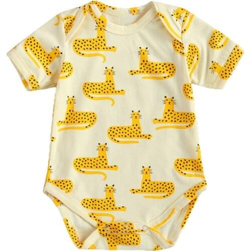 New Arrival Baby Bodysuit Yellow Leopard Print Short Sleeve Bodysuit One-piece Suit for Birthday Party Photography Boy Clothes