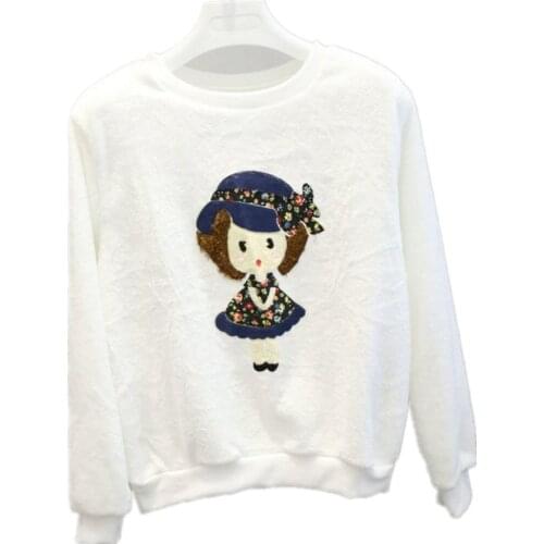 New tops flannel warm thick hooded white pullover Sweatshirts women long sleeves casual print womens clothing