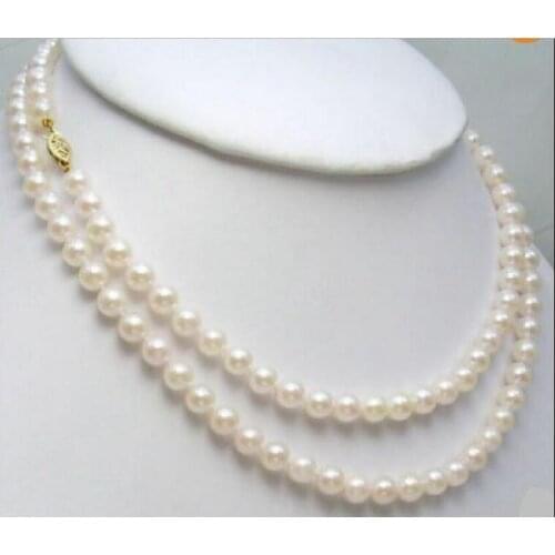 10-9 Mm Aaa+ Natural White Japanese Pearl Necklace 36 Inch 50" yellow Clasp