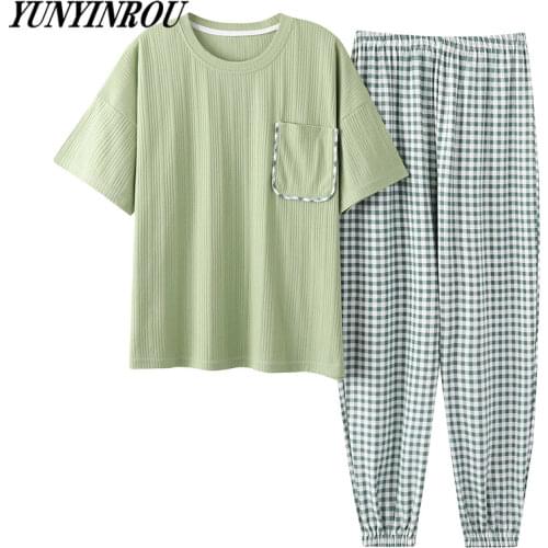 Summer Brand New Womens Pajama Sets Elegant Nightwear Women Lounge Plus Short Sleeved Long Pants Sleepwear 4XL Female Homewear