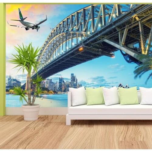 Custom Modern Australia Bridge Wallpapers for Living Room Canvas Embossed Prints TV Wall Paper Mural Peel Stick PVC 3D Paisagem