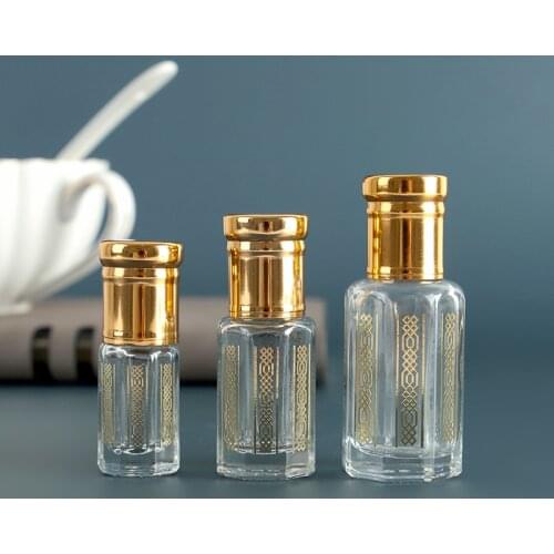 Portable 3ML/6ML/12ML Simple Bronzing Octagonal Glass Stick Essential Oil Dropper Bottle 10PCS/LOT