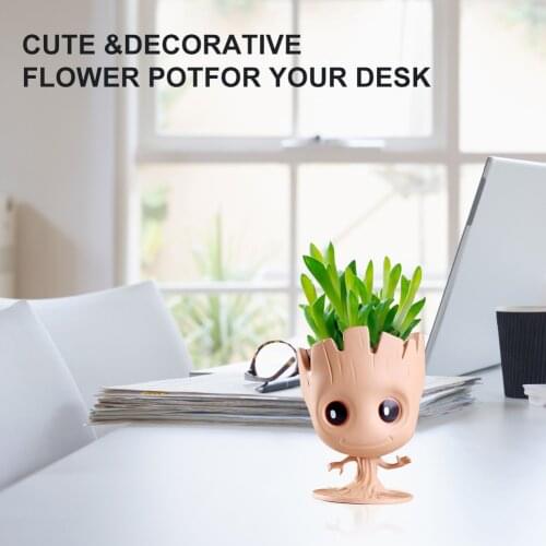 Q Version Groot Flower Pot Small Statue Tree Cute Model Storage Container Pen Holder Garden Flower Pot DIY Gift Indoor Plant