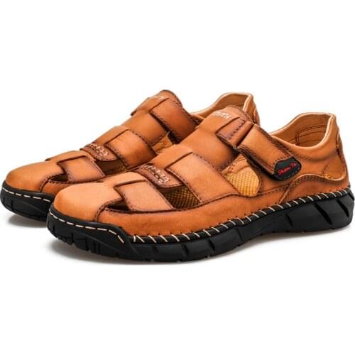 Summer Men Sandals Genuine Leather Handmade Non-slip Gladiator Hiking Beach Outdoor Breathable Fashion Leisure Rome Large Size