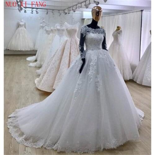 Scoop Neck Long Sleeves Wedding Dress Elegant Bridal Dress Lace Applique robe de mariee suknia slubna trouwjurk abito da sposa
