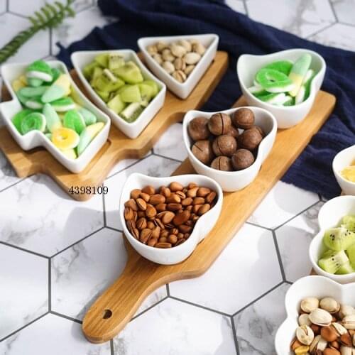 Japanese style fruit platter service plate snacks dried fruit plate creative ceramic plate natural bamboo tray kitchen tableware