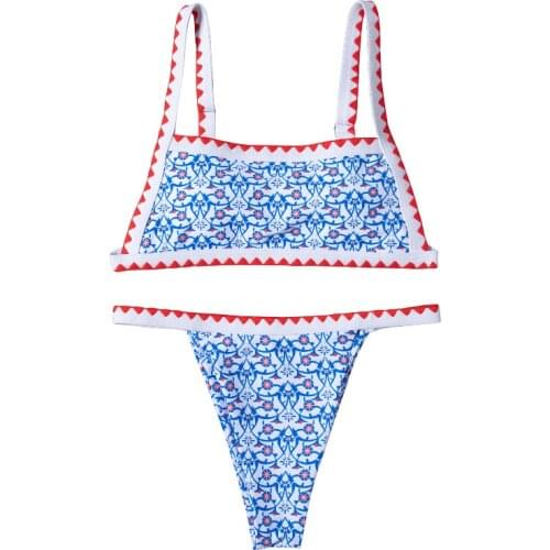 Vintage Bikini for Women Floral Texture Swimwear Bather Backless Swimsuit Tankini