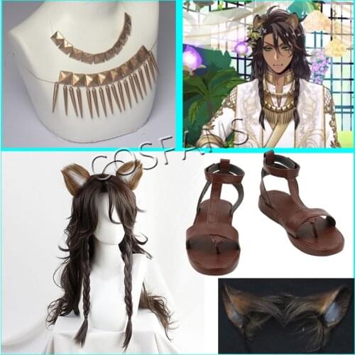 Twisted Wonderland Leona Kingscholar Savanaclaw Wig Cosplay Necklace Ear Handmade Halloween Party Carnival Wig shoes tail