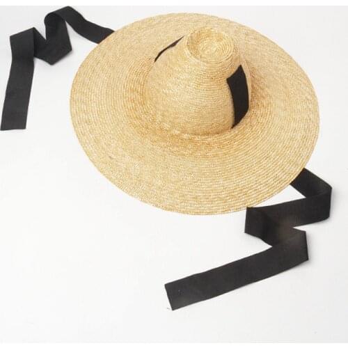 VRIGINER 2021 New Elegant 15cm Wide Brim Sun Hat For Ladies Summer High-top Ribbon Hand-woven Straw Hat Outdoor Beach Cap